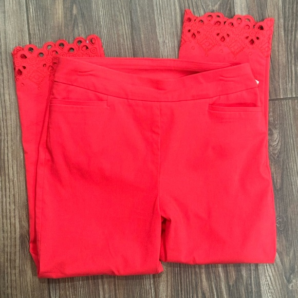 Chico's Vibrant Coral Lace Trim Pants - Picture 9 of 12